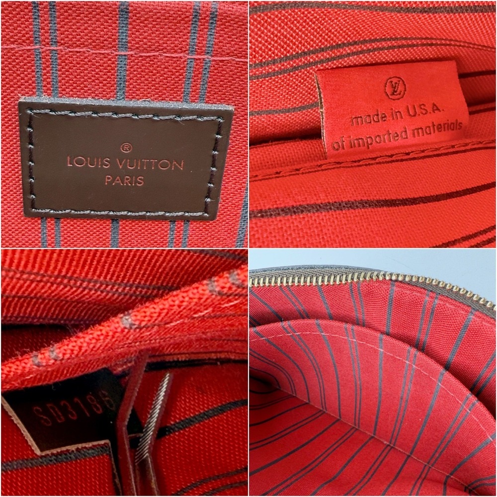 Louis Vuitton DAMIER Ebene Neverfull MM Pochette Wristlet Red Interior (6"x9.5") - Picture 3 of 11